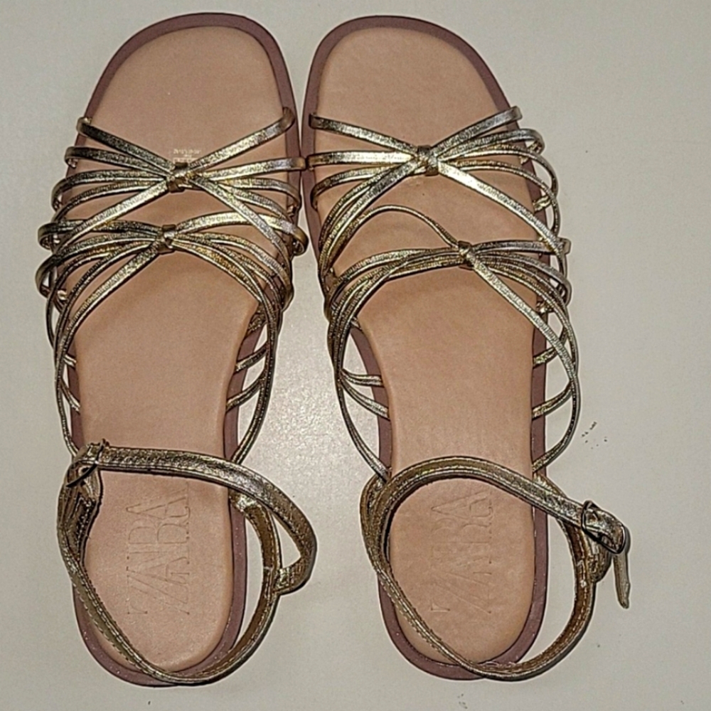 ZARA GOLD Strappy Knot Sandals Size 7.5 - Picture 3 of 15